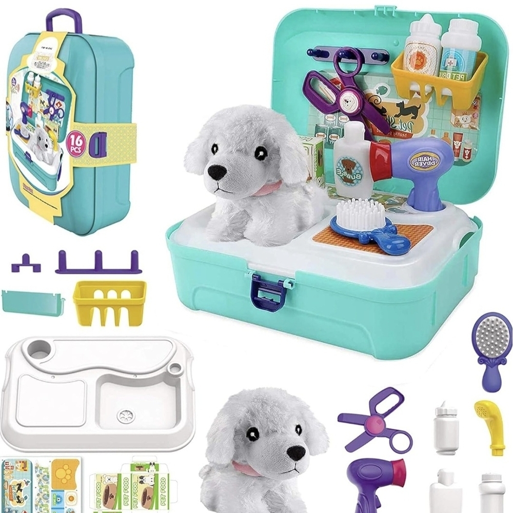BNWT Kids Pet Care Back Pack Grooming Salon Playset with Plush Puppy